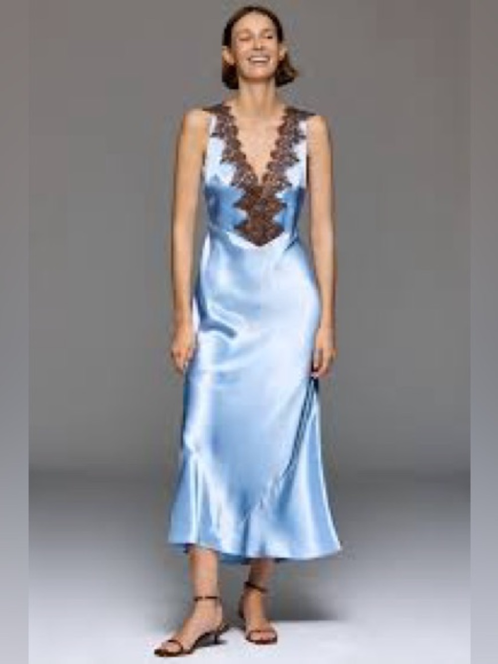 Lace V-Neck Slip Midi Dress